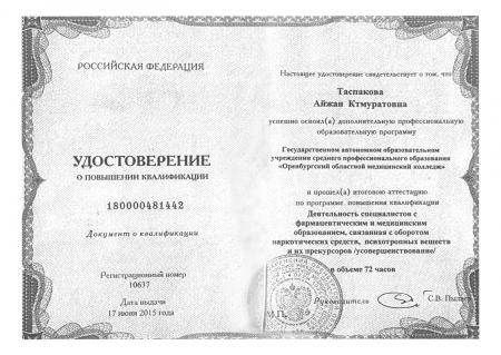 Удостоверение о повышении квалификации "Фармацевтика"